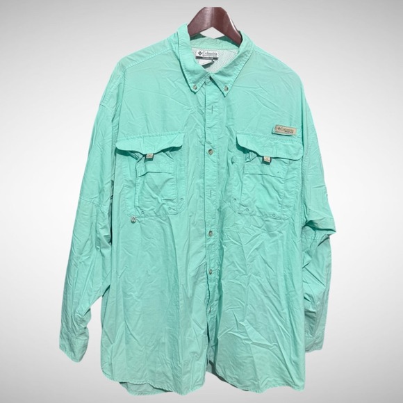 Columbia PFG shirt Mens 2XL Solid Blue Fishing Long Sleeve Button Down Pre Owned - Picture 1 of 9